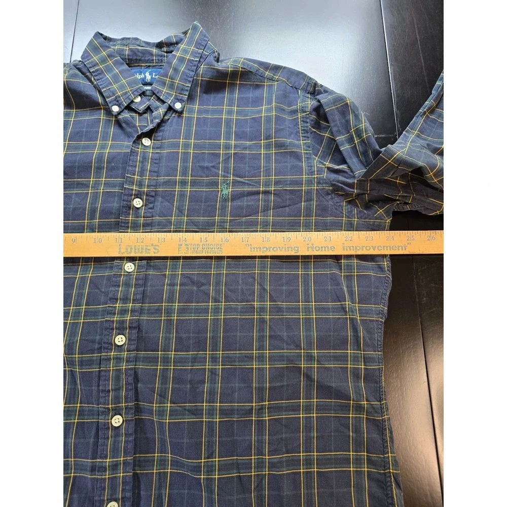 Polo Ralph Lauren Shirt Mens Large Blue Green Plaid Button Up Pony Preppy Casual